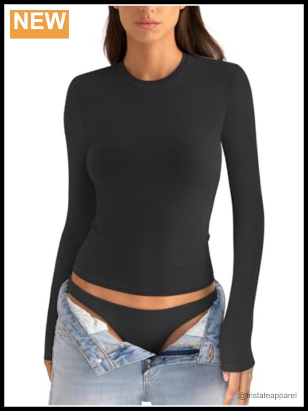 Womens 92% Cotton Long Sleeve Fitted Crew Neck Slim Fit Basic Tee